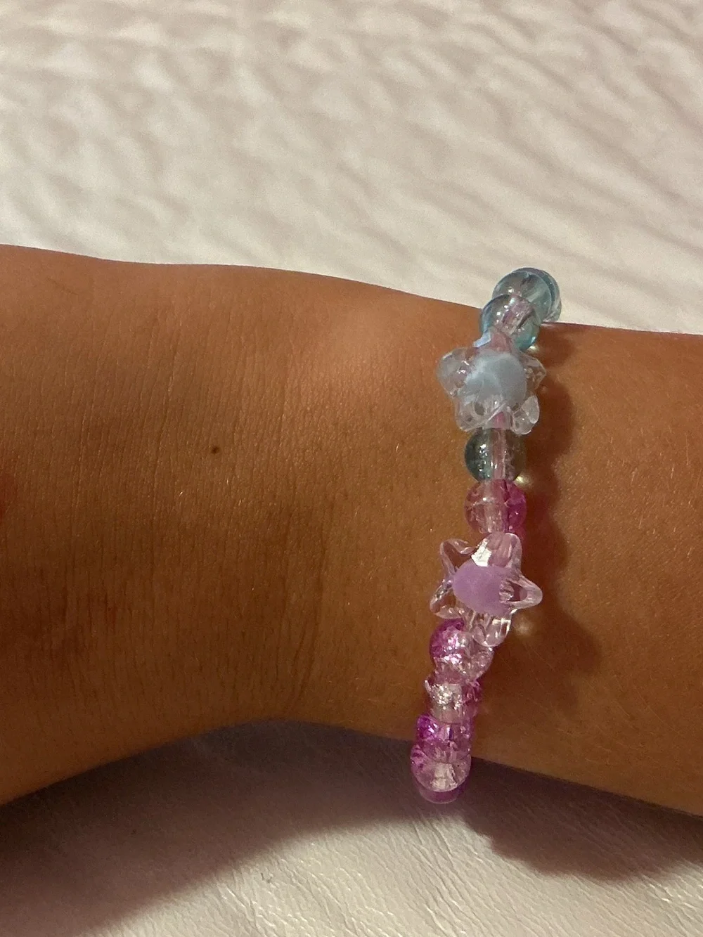Pink and Teal Beaded Stretch Bracelet - Women's Jewelry
